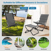 Patio folding sling chair with ottoman footrest in gray, featuring removable cushion for versatile outdoor use.