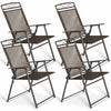 Set of 4 patio folding sling chairs with durable steel frame, breathable fabric, ideal for outdoor use and easy storage.
