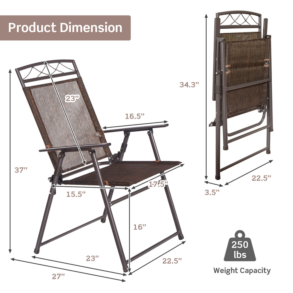 Folding sling chair dimensions with durable steel frame, breathable fabric, and compact design for easy storage.