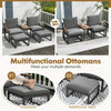 Multifunctional ottomans in gray, serving as footrests or additional seats, perfect for outdoor patio use.
