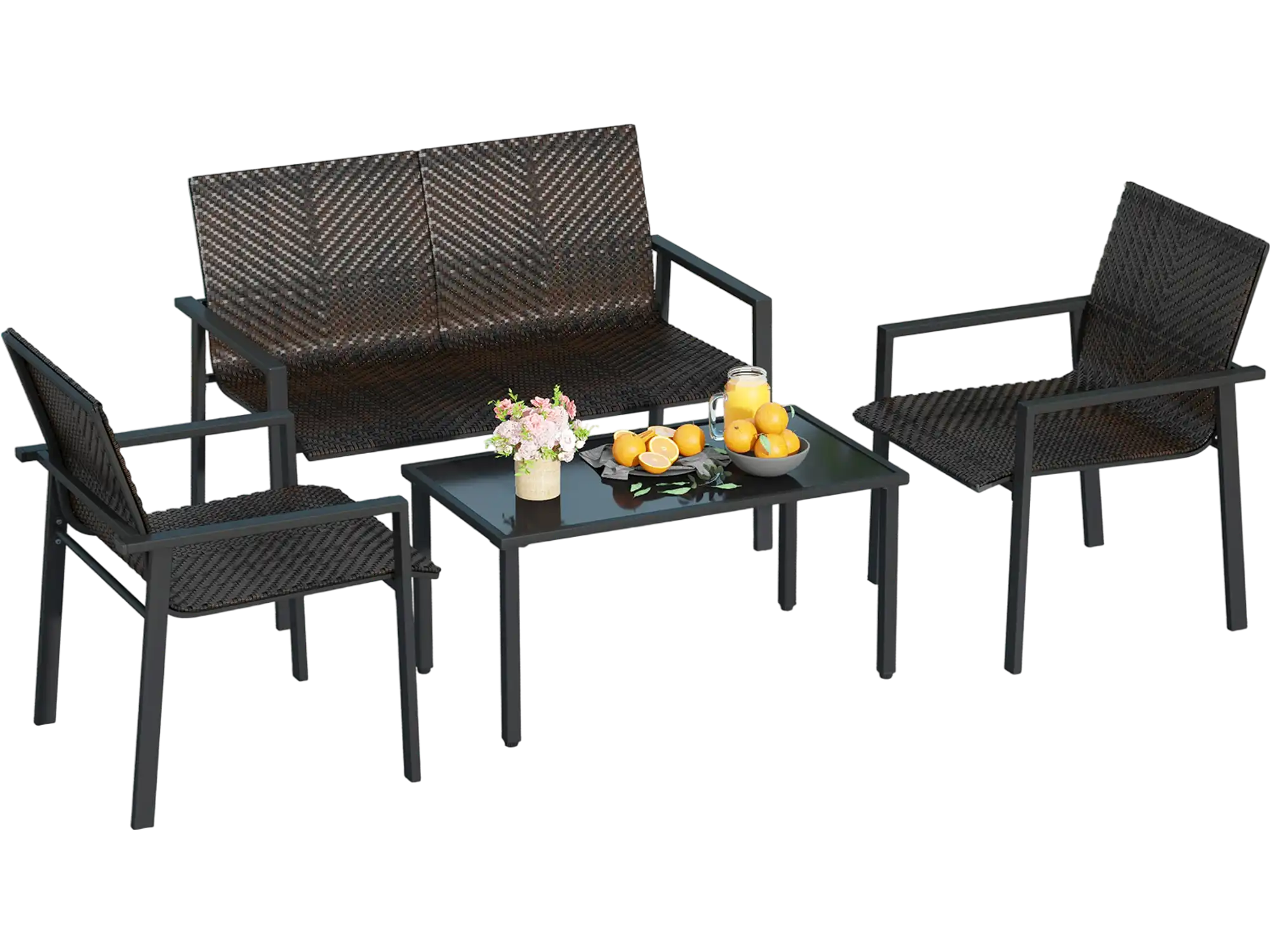 Costway 4-Piece Patio Furniture Set Galvanized Metal Frame Brown 64295318 New