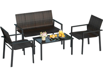 Costway 4-Piece Patio Furniture Set Galvanized Metal Frame Brown 64295318 New