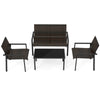 4-piece patio furniture set featuring brown PE rattan and a tempered glass coffee table, ideal for outdoor relaxation.