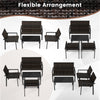 4-piece patio furniture set featuring brown/black PE rattan and a spacious coffee table, ideal for backyard or poolside.