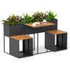 Patio furniture set featuring a raised garden bed, PE rattan, and acacia wood, ideal for outdoor spaces and storage.
