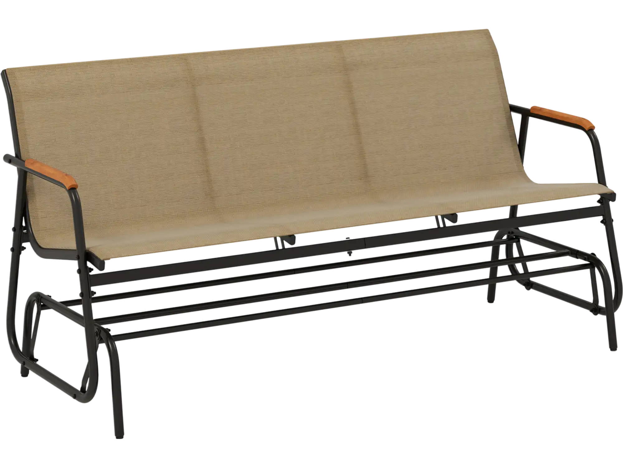 Costway 3-Person Patio Glider Bench Breathable Fabric Teak Armrests 376589241 New