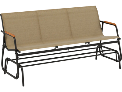 Costway 3-Person Patio Glider Bench Breathable Fabric Teak Armrests 376589241 New