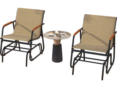 Costway Patio Glider Chair Set of 2 Curved Teak Armrests Breathable Fabric Seat Brown 813745692 New
