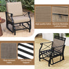 Patio glider rocking chair with metal frame, thick brown cushions, and ergonomic design for outdoor relaxation.