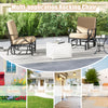 Patio glider rocking chair with tan cushion and curved armrests, perfect for outdoor relaxation in gardens or patios.