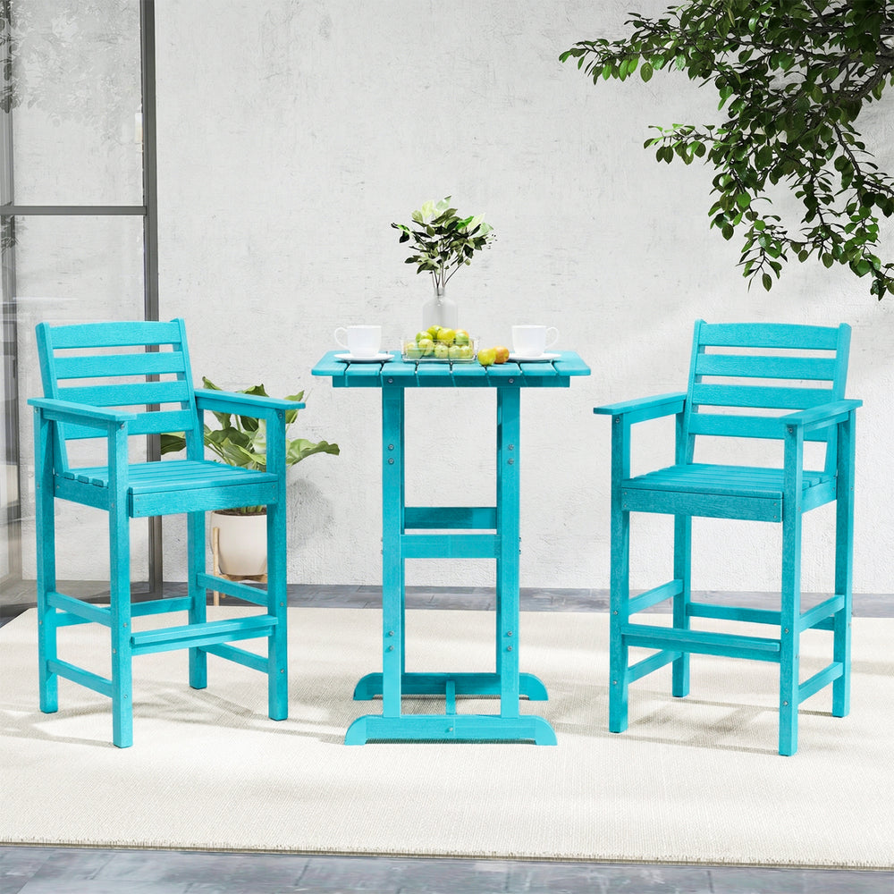 Patio HDPE Adirondack Bar Chairs Set of 2 with Wide Armrests-Turquoise - Gallery View 1 of 9