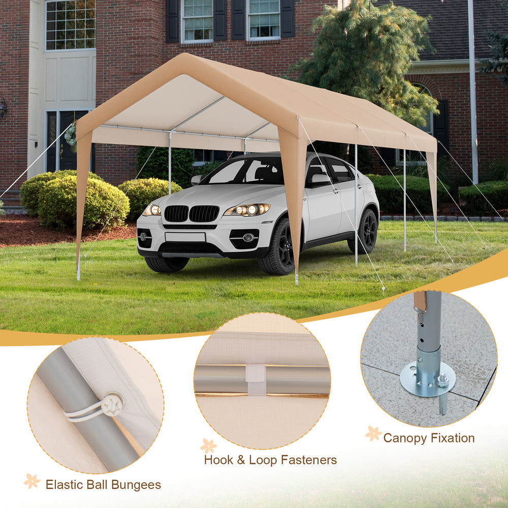 10x20 feet heavy-duty all-weather carport with PE canopy, designed for vehicle protection against severe weather.