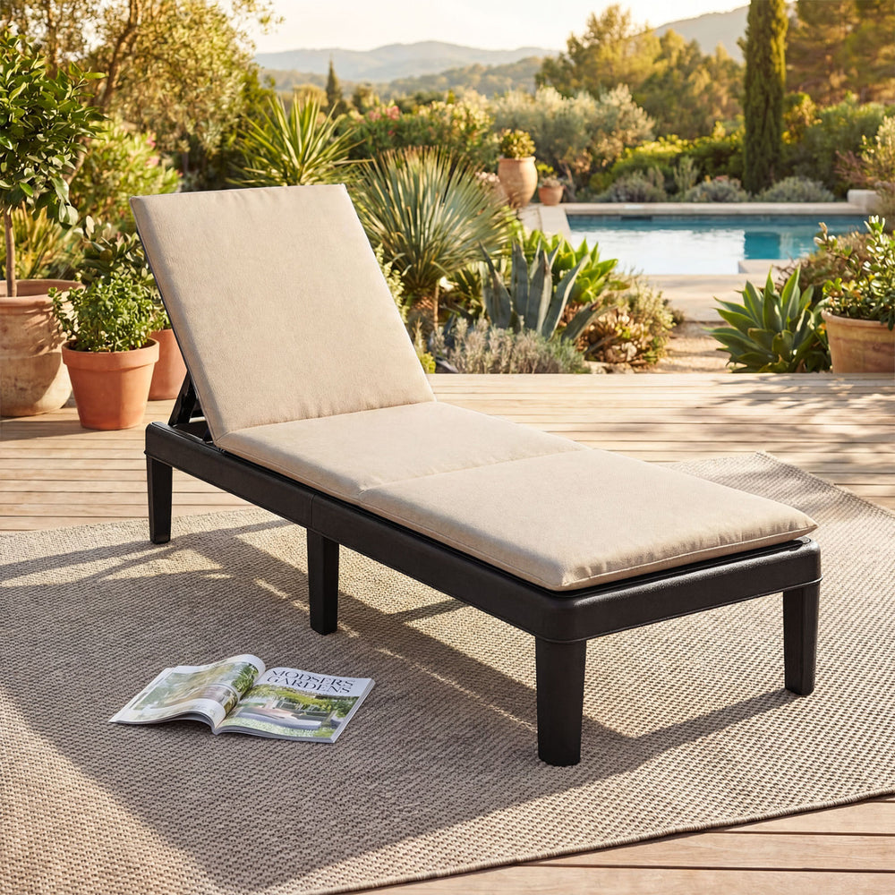 Patio Lounge Chair 3-Position Adjustable Backrest and Cushion-White - Gallery View 1 of 3