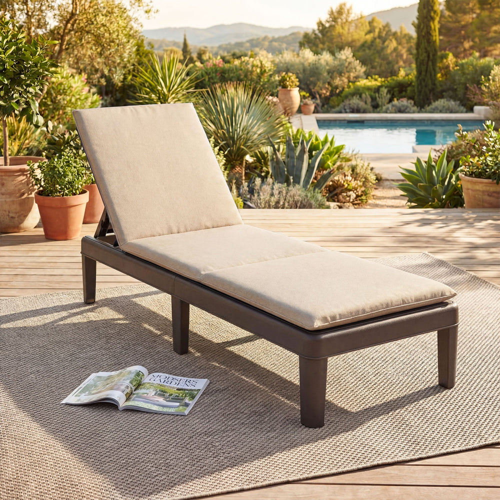 Patio Lounge Outdoor Recliner Chair with Cushion 3-Position Adjustable Backrest-Beige - Gallery View 1 of 4