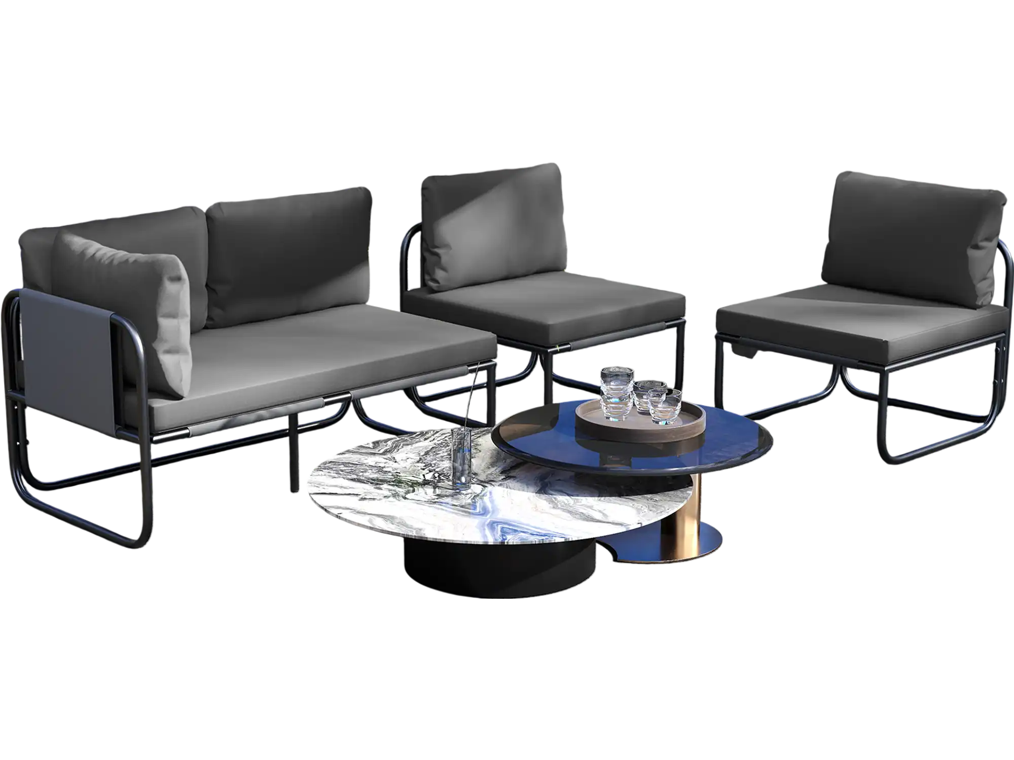 Costway Patio Loveseat Sofa Couch Gray Removable Pillows Seat Cushion 413628759 New