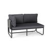 Gray patio loveseat sofa with removable pillows and seat cushion, ideal for outdoor relaxation in gardens or porches.
