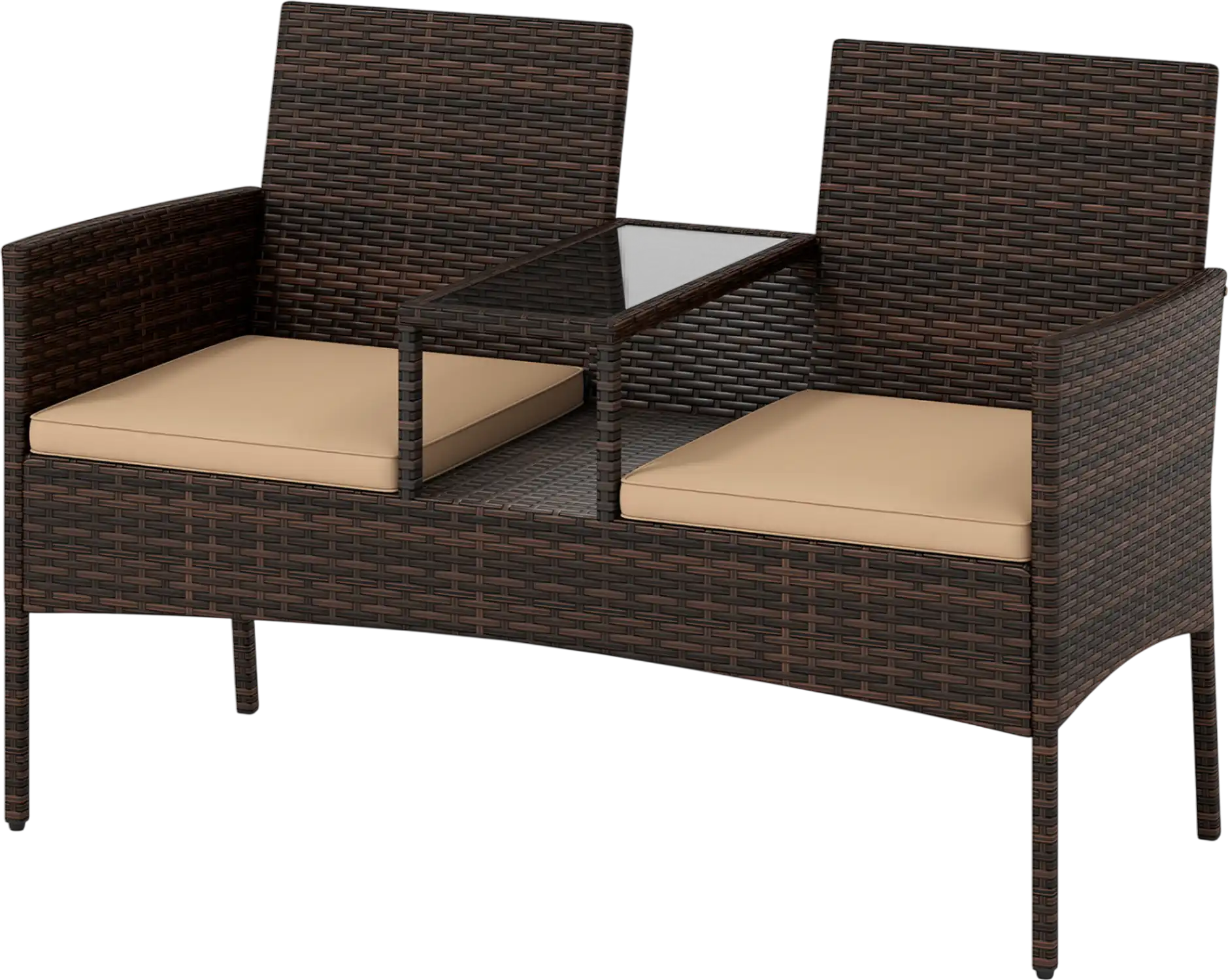 Costway Patio Wicker Loveseat 2-Seat Conversation Set w/ Built-In Coffee Table 43963307 New