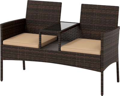 Costway Patio Wicker Loveseat 2-Seat Conversation Set w/ Built-In Coffee Table 43963307 New