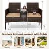 Patio loveseat set features handwoven PE rattan, ergonomic design, and a built-in coffee table for outdoor relaxation.