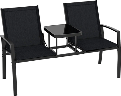 Costway Patio Loveseat Built-In Table Breathable Fabric Back 83054824 New