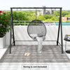 Black patio metal swing stand with A-shaped structure, showcasing stability and elegance for various swing types.