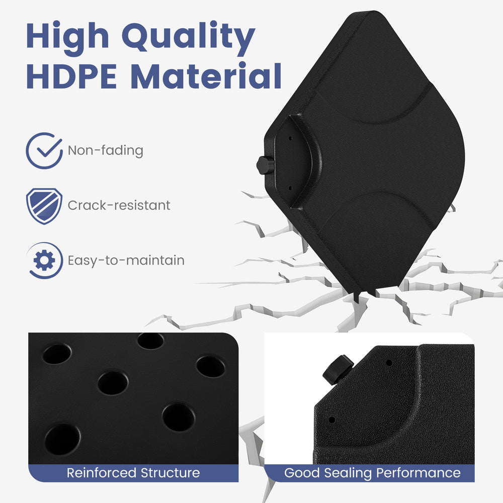 20-inch sand-black patio umbrella base made of HDPE material, featuring a sturdy design for stability in windy.