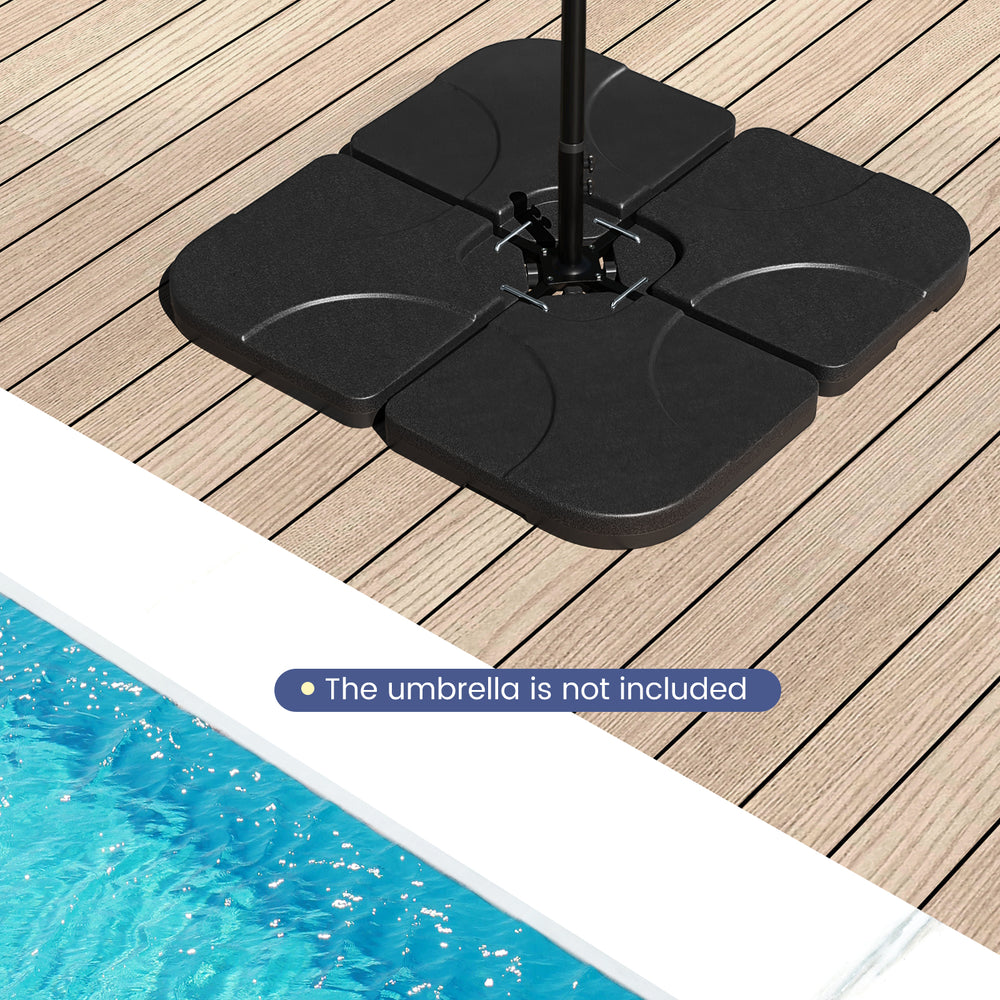 Sturdy 20-inch sand-black patio umbrella base with four square plates, ideal for stability at poolside or patio.