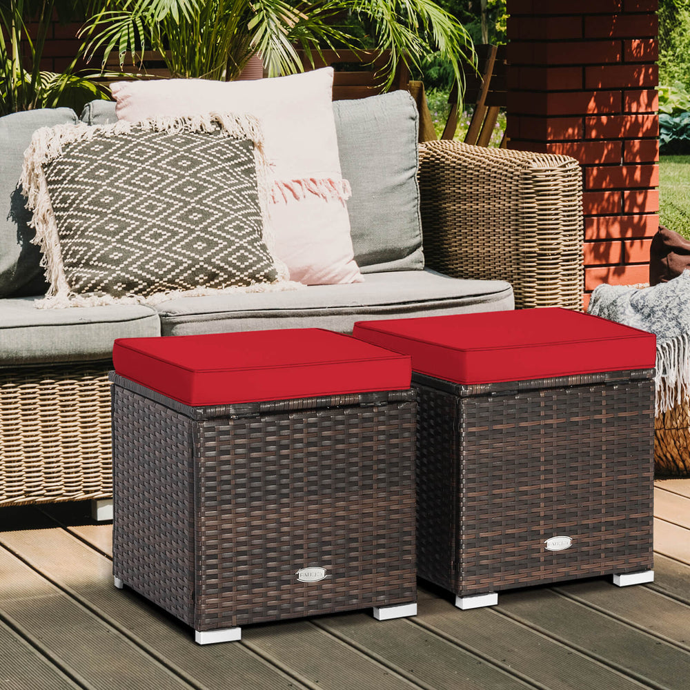 2 Pieces Patio Ottoman with Removable Cushions-Red - Gallery View 1 of 8
