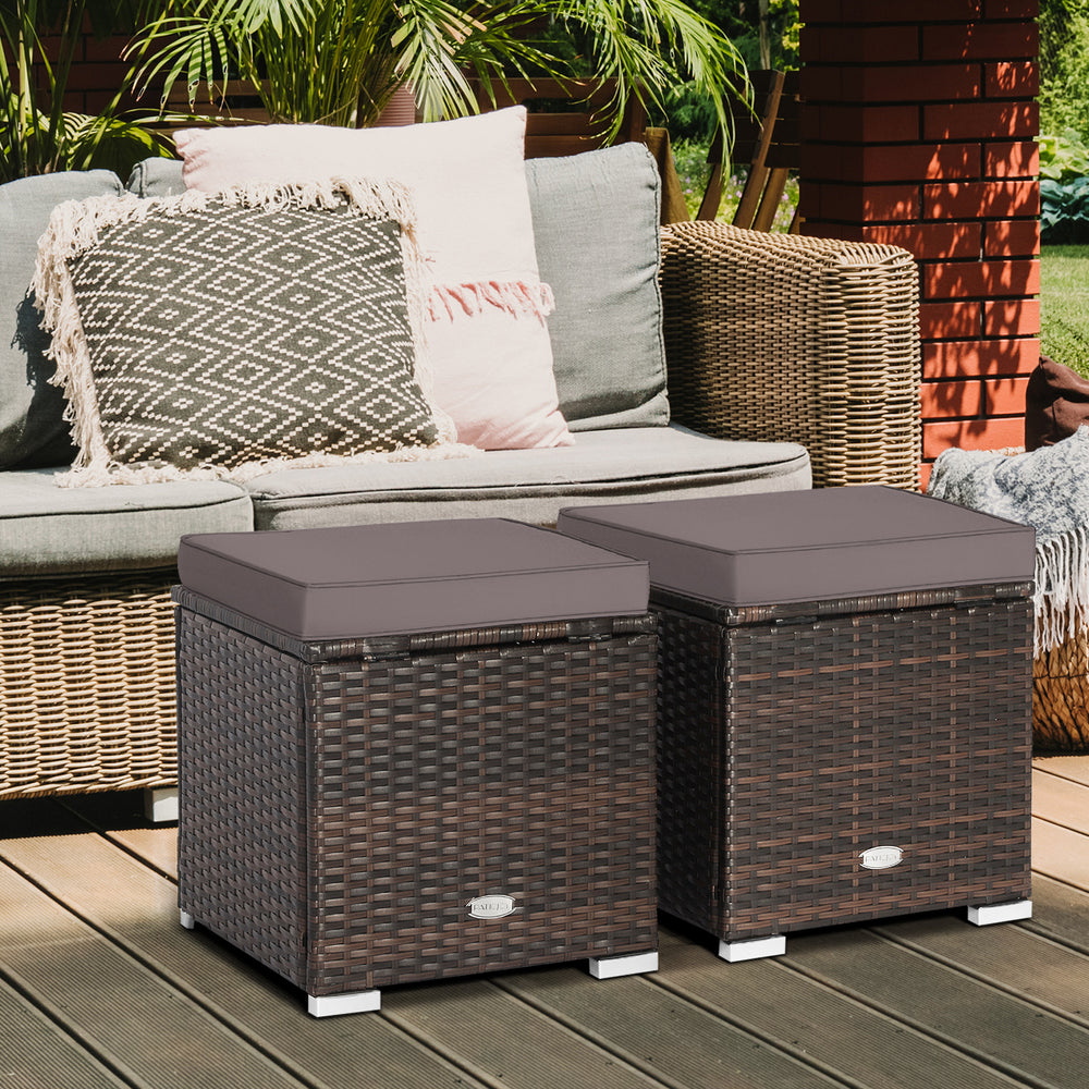2 Pieces Patio Ottoman with Removable Cushions-Gray - Gallery View 1 of 8