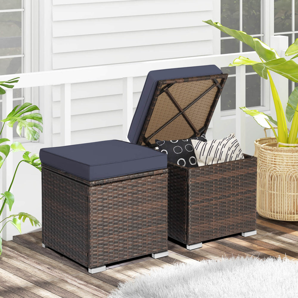 2 Pieces Patio Ottoman with Removable Cushions-Navy - Gallery View 1 of 8