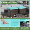 Turquoise patio ottoman set with removable cushions, hand-woven PE rattan, ideal for storage and extra seating.