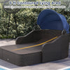 Patio PE rattan daybed with retractable canopy and soft cushions, featuring a 6 ft contoured lying area for comfortable lounging.