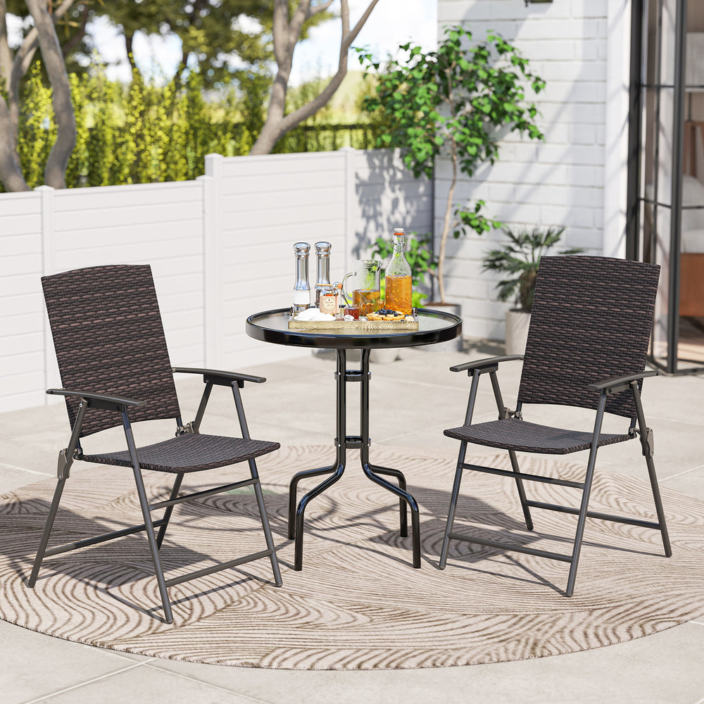 Patio PE Wicker Dining Chairs with Armrests and Metal Frame - Gallery View 3 of 9