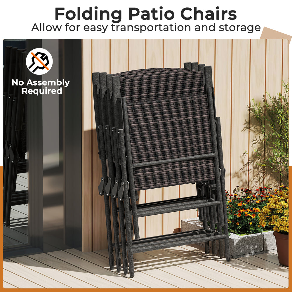 Patio PE Wicker Dining Chairs with Armrests and Metal Frame - Gallery View 6 of 9