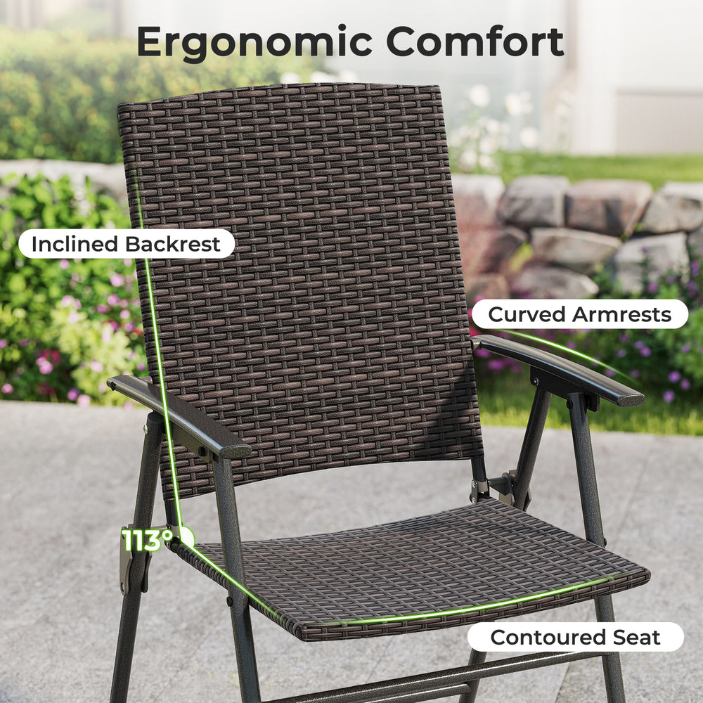 Patio PE Wicker Dining Chairs with Armrests and Metal Frame - Gallery View 8 of 9