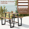 Patio picnic table bench set with acacia wood tabletop, seating for 4, ideal for backyard gatherings.
