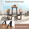 Patio picnic table bench set with acacia wood tops and reinforced metal frame, perfect for backyard gatherings.