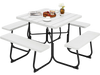 Outdoor picnic table with four benches, made of HDPE, featuring a spacious surface and umbrella hole for outdoor.
