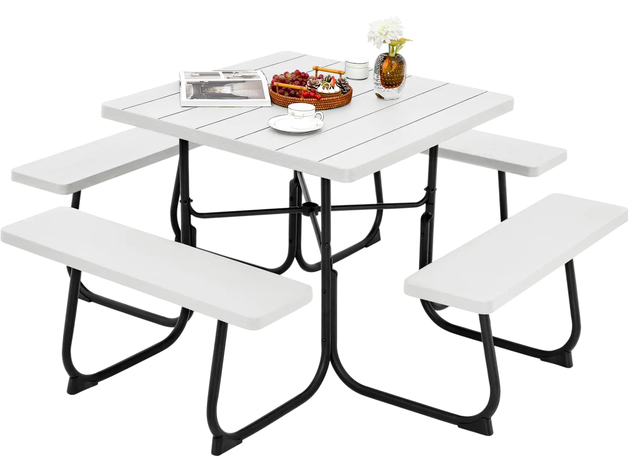 Costway Outdoor Picnic Table 4 Benches Umbrella Hole 34768215 New