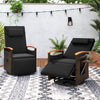 Black patio rattan 360° swivel recliner chair with adjustable backrest and footrest, ideal for backyard relaxation.