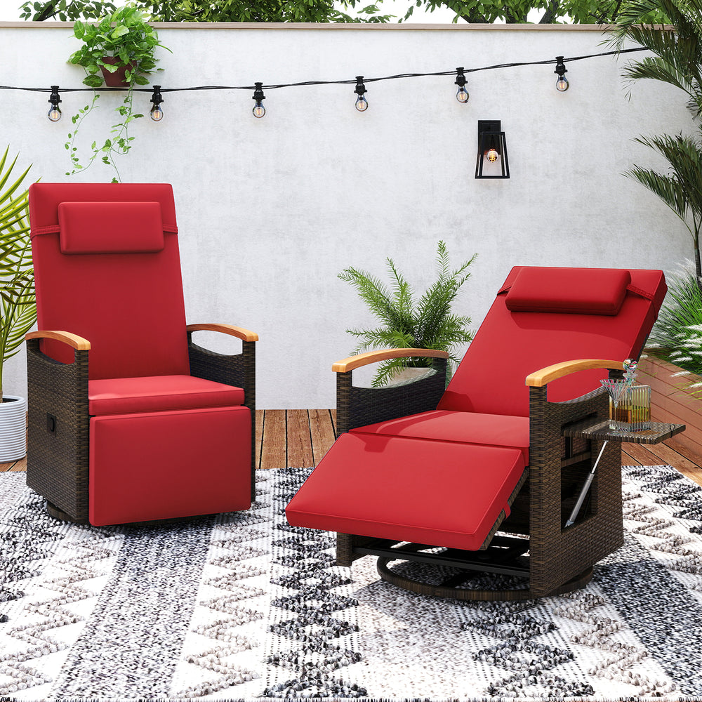 Patio Rattan 360° Swivel Recliner Chair with Adjustable Backrest and Footrest-Red - Gallery View 1 of 10