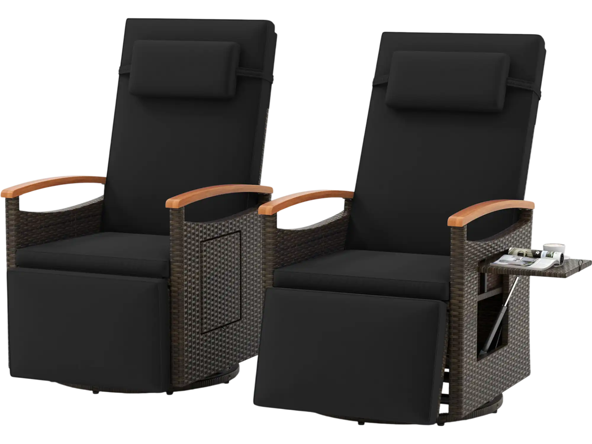 Costway Set of 2 Patio Rattan 360° Swivel Recliner Chaise Lounges Adjustable Backrest Footrest 86361582 New