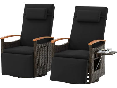 Costway Set of 2 Patio Rattan 360° Swivel Recliner Chaise Lounges Adjustable Backrest Footrest 86361582 New
