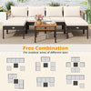 Patio rattan chairs with ottomans and side table in white, featuring soft cushions for comfortable outdoor relaxation.