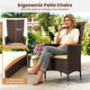 Ergonomic patio chair with extra-high backrest and curved acacia wood armrests, perfect for outdoor relaxation.