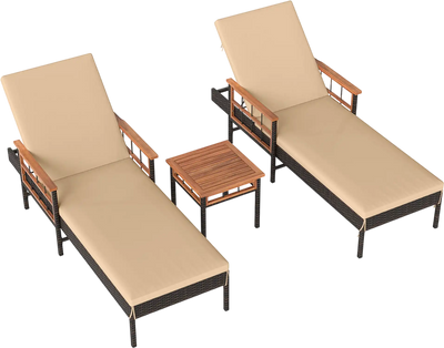 Costway Patio Rattan Chaise Lounge 4-Level Adjustable Backrest 53611149 New