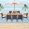 9 Pieces  Patio Rattan Dining Set with Acacia Wood Table for Backyard, Garden-Wood Handrail - Gallery View 1 of 12