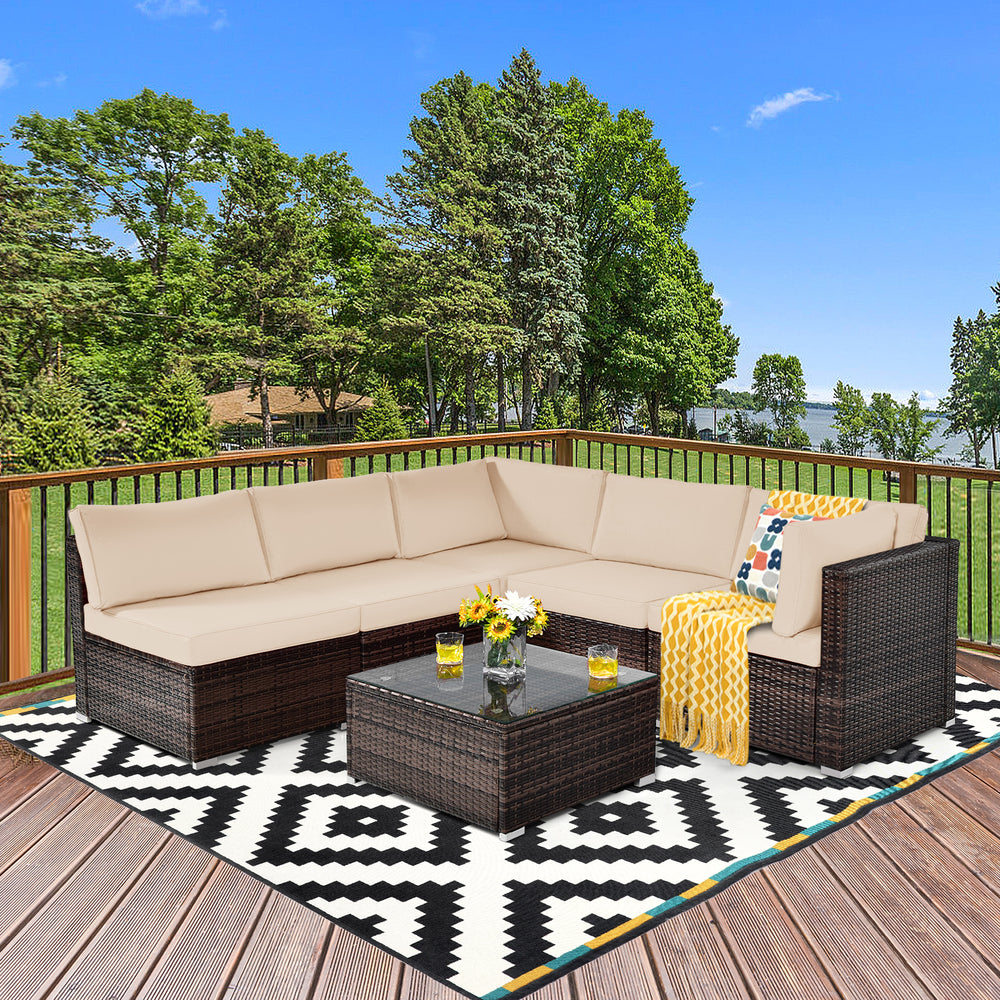 6 Pieces Patio Rattan Furniture Set with Cushions-Brown - Gallery View 1 of 11
