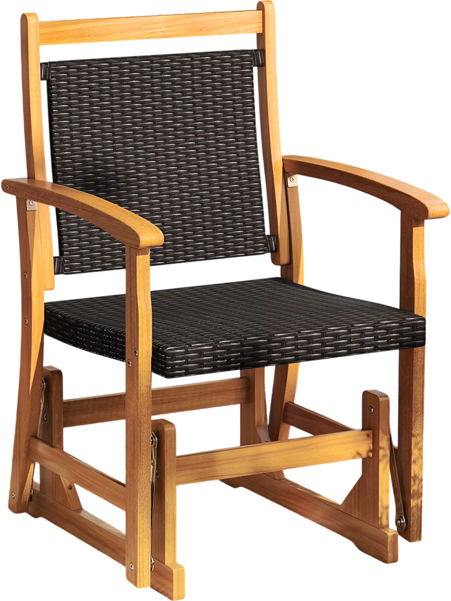 Costway Patio Rattan Glider Chair Acacia Wood Frame Wicker Seat Back 321598467 New