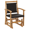 Patio rattan glider chair with acacia wood frame and wicker seat back, perfect for backyard and poolside relaxation.